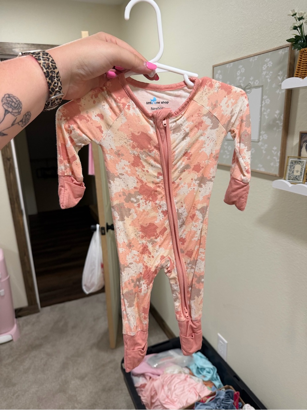 Little One Shop Peach Camo Zippered Footie Pajamas